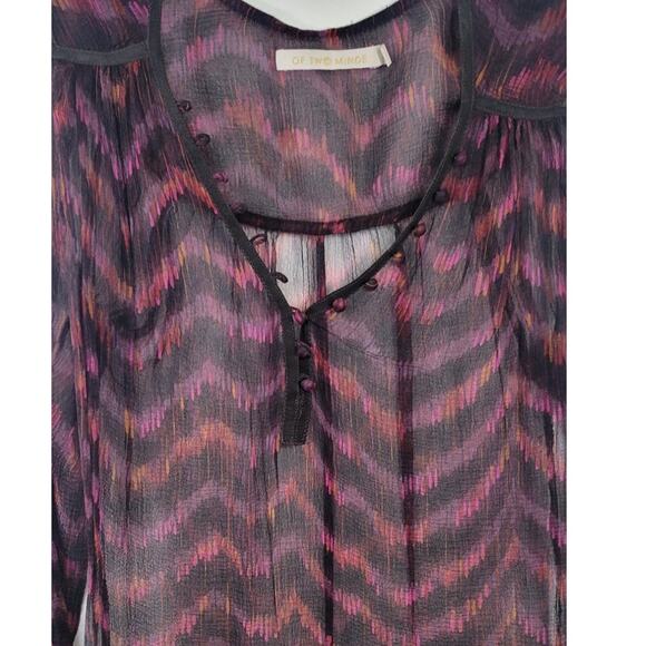 Anthropologie Of Two Minds Shirt Womens Small P 100% Silk Sheer Boho Whimsical - Picture 2 of 7